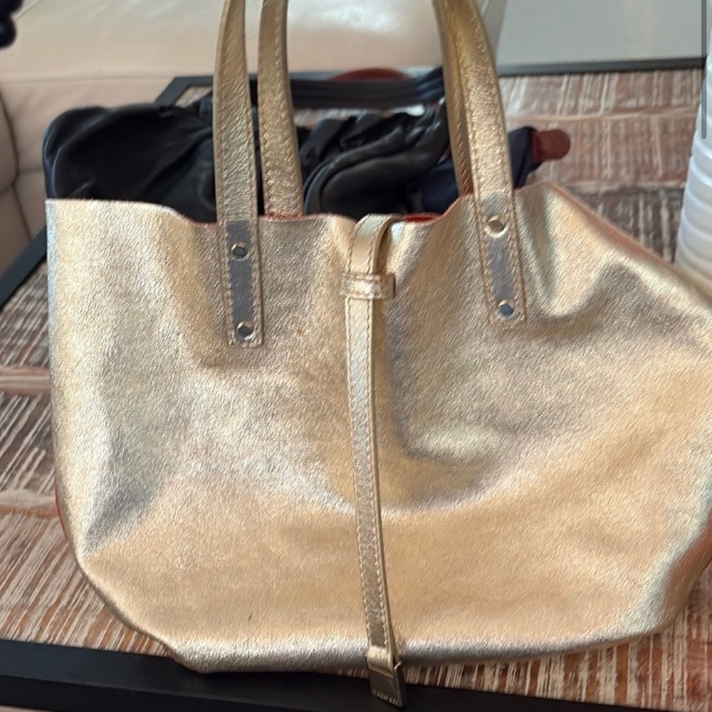 Tiffany & Co Leather Reversible Tote Bag Gold Metallic / Orange suede